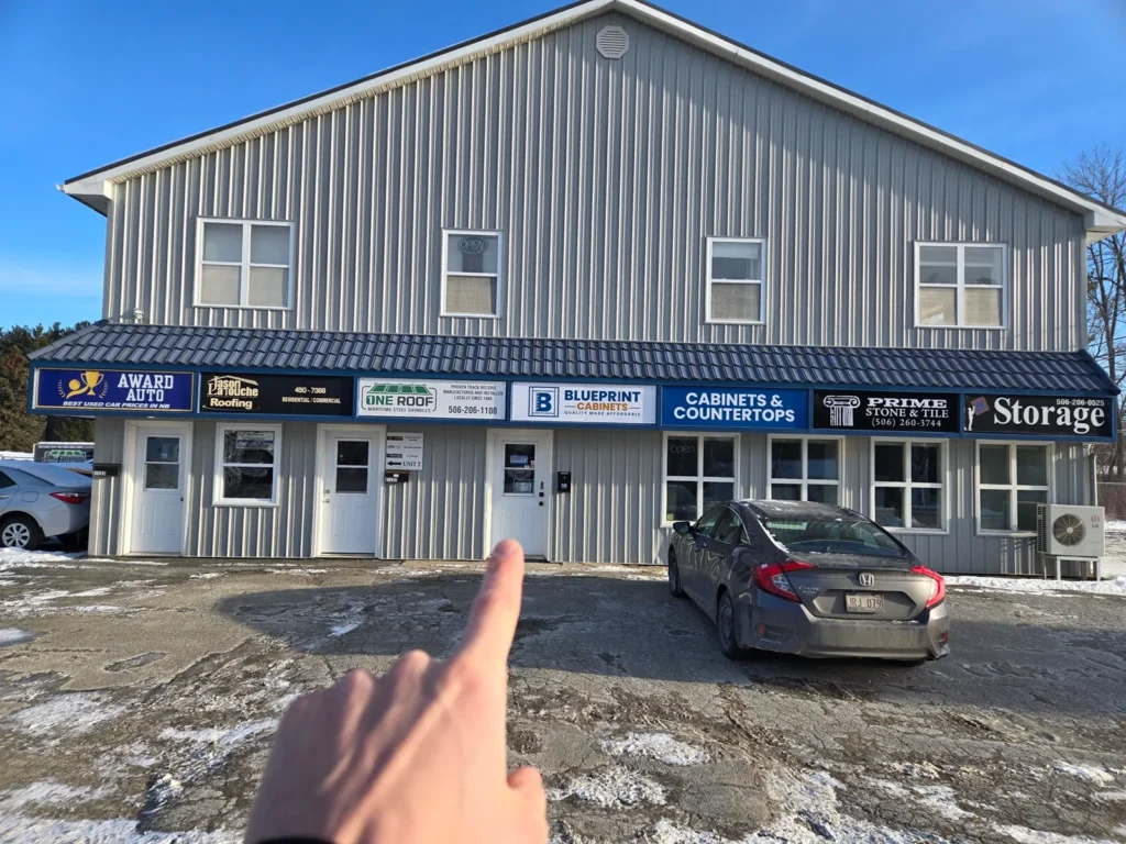 BluePrint Cabinets showroom entrance at 103 NB-105 in Fredericton NB near Upper Maugerville