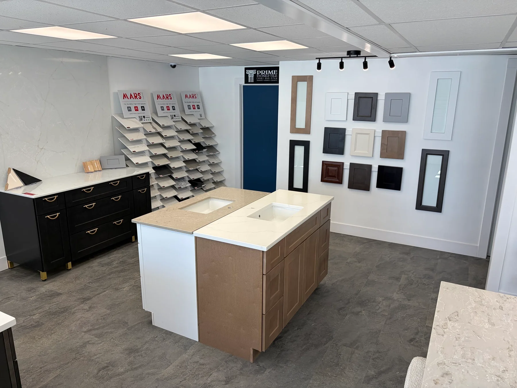 Cabinet door styles and finishes on display in the BluePrint Cabinets showroom