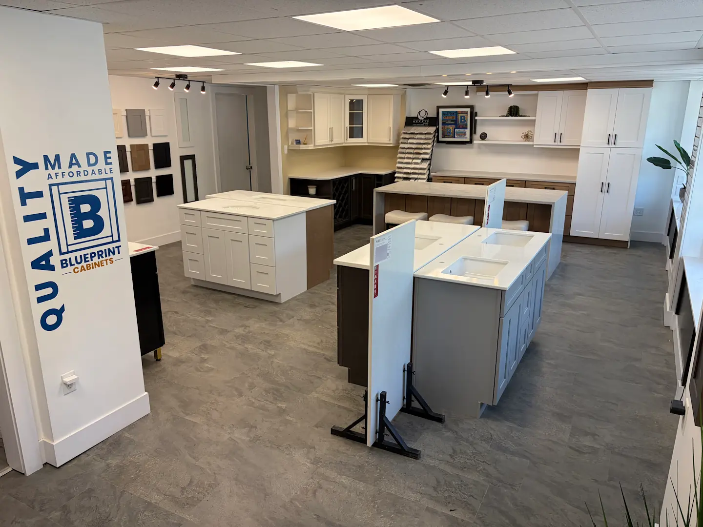 Plywood versus particle board construction display in the BluePrint Cabinets showroom