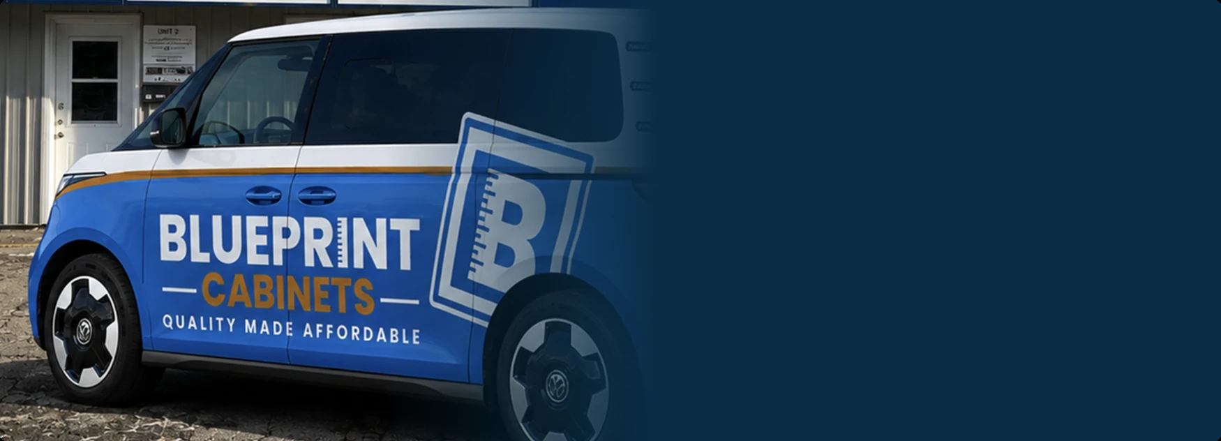 BluePrint Cabinets van outside the Fredericton showroom