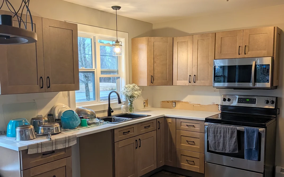 Finished Natural Shaker kitchen renovation by BluePrint Cabinets in the Fredericton area.