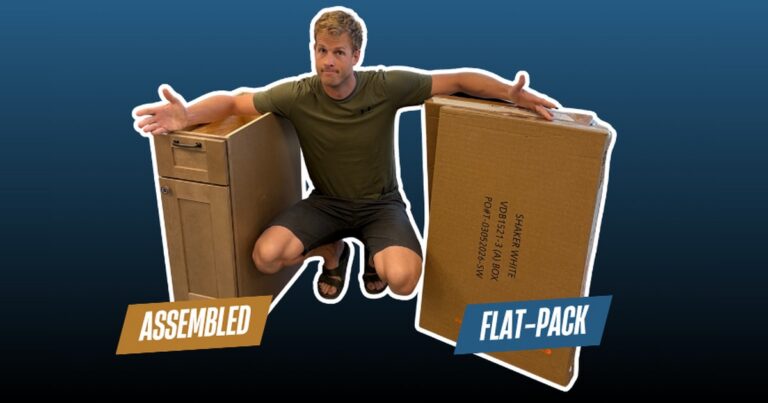 Flat pack cabinet box next to a fully assembled BluePrint cabinet