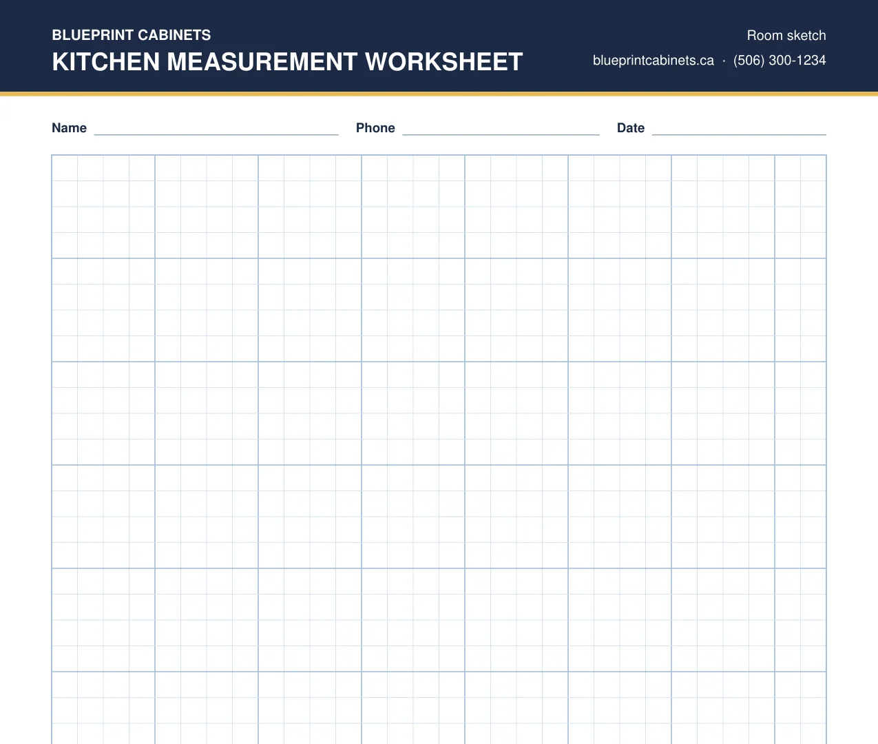 BluePrint Cabinets kitchen measurement worksheet with graph-paper room-sketch grid